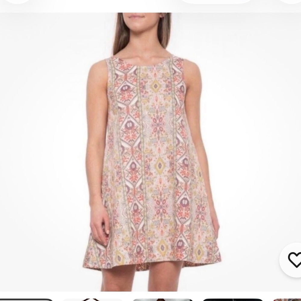 Rachel Zoe 100% Linen Boho Keyhole Tunic Dress Pullover Sleeveless Tribal Aztec